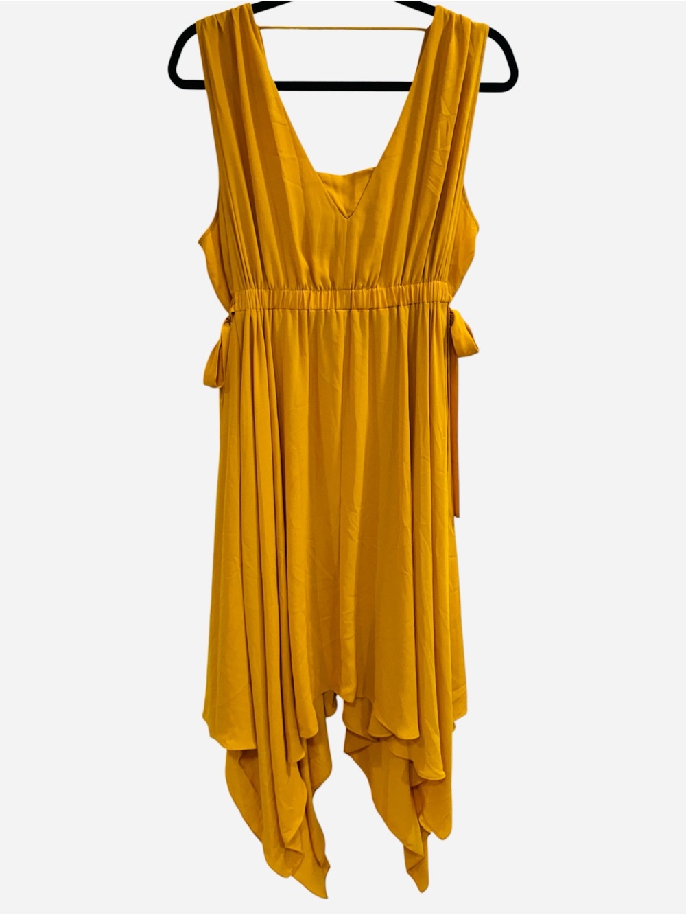 BCBGMAXAZRIA Mustard Yellow Sleeveless Handkerchief Hem Midi Dress Size L - Picture 2 of 13